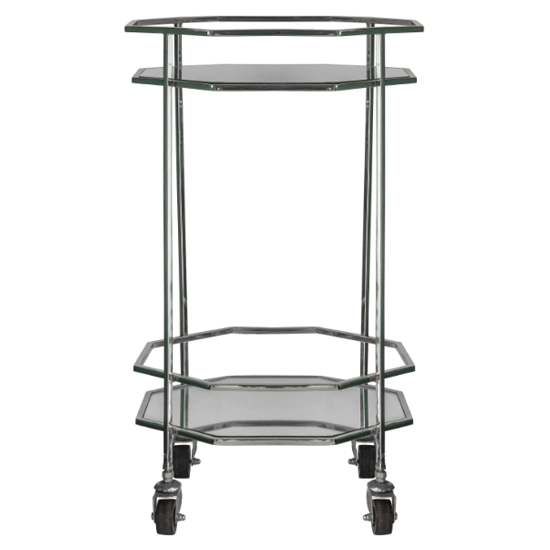 Ockham Octagonal Glass Shelves Drinks Trolley With Silver Frame