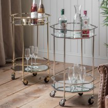 Ockham Octagonal Glass Shelves Drinks Trolley With Silver Frame