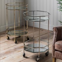 Ockham Octagonal Glass Shelves Drinks Trolley With Silver Frame