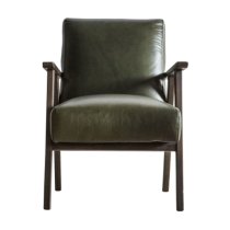 Neelan Leather Armchair With Wooden Frame In Heritage Green