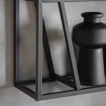 Pomona Glass Top Wall Shelving Unit In Black With Metal Frame