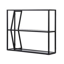 Pomona Glass Top Wall Shelving Unit In Black With Metal Frame