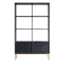 Pauls Mango Wood Open Display Unit With 2 Doors In Black