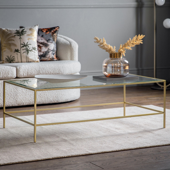 Custer Clear Glass Coffee Table With Champagne Metal Frame