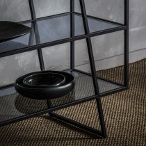 Pomona Glass Top Console Table In Black With Metal Frame