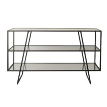 Pomona Glass Top Console Table In Black With Metal Frame