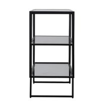 Pomona Glass Top Console Table In Black With Metal Frame