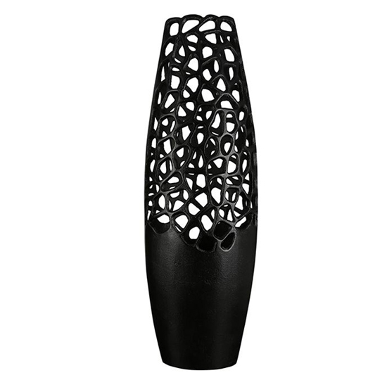 Crackly Aluminium Large Decorative Vase In Matt Black