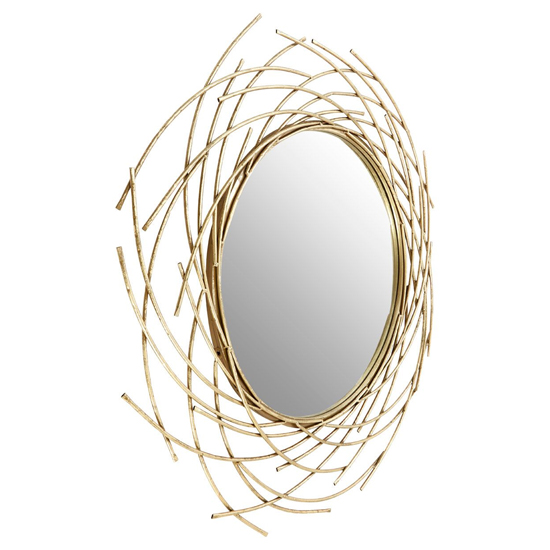 Farota Round Solar Design Wall Mirror In Champagne Gold Frame