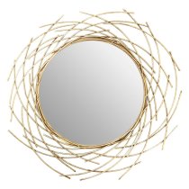 Farota Round Solar Design Wall Mirror In Champagne Gold Frame