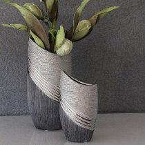 Bridgetown Ceramic Small Deco Vase In Grey And Silver