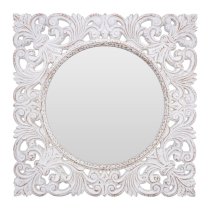 Hejake Square Wall Bedroom Mirror In Antique White Frame