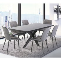 Paley Extending Dark Grey Dining Table With 6 Grey Chairs