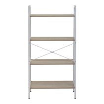 Bradken Natural Wooden 4 Tier Shelving Unit With White Frame