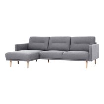 Nexa Fabric Left Handed Corner Sofa In Soul Grey With Oak Legs