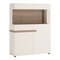 Cheya Wide Display Cabinet In White Gloss And Truffle Oak