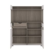 Cheya Wide Display Cabinet In White Gloss And Truffle Oak