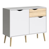 Oklo Small 2 Doors 1 Drawer Sideboard In White And Oak