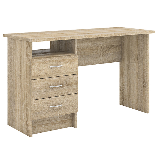 Frosk Wooden 3 Drawers Computer Desk In Oak