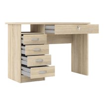 Frosk Wooden 5 Drawers Computer Desk In Oak