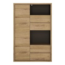 Sholka Wooden 1 Door 4 Drawers Display Cabinet In Oak