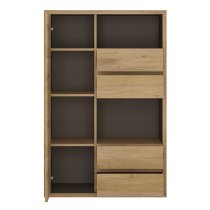 Sholka Wooden 1 Door 4 Drawers Display Cabinet In Oak