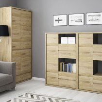 Sholka Wooden 1 Door 4 Drawers Display Cabinet In Oak