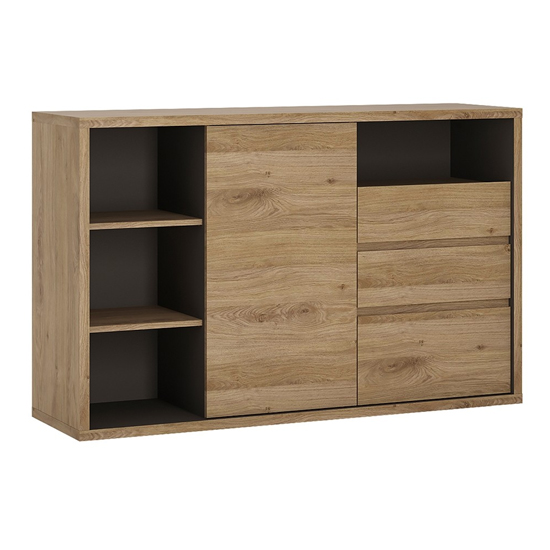 Sholka Wooden 1 Door 3 Drawers Sideboard In Oak