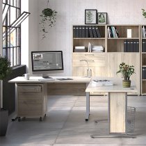 Prax 150cm Computer Desk In Oak With Silver Grey Legs