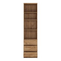 Felton Tall Narrow 3 Shelves 3 Drawers Bookcase In Oak