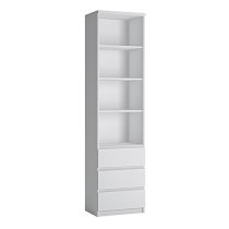 Felton Tall Narrow 3 Shelves 3 Drawers Bookcase In White