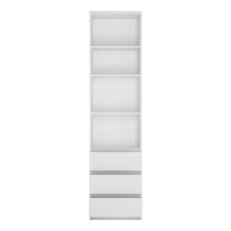 Felton Tall Narrow 3 Shelves 3 Drawers Bookcase In White