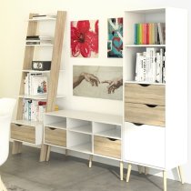 Oklo Leaning 1 Drawer Bookcase In White And Oak