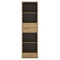 Sholka Tall Narrow Wooden 3 Drawers Bookcase In Oak