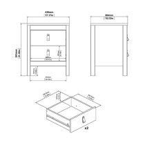 Barcila 2 Drawers Bedside Table In Matt Black