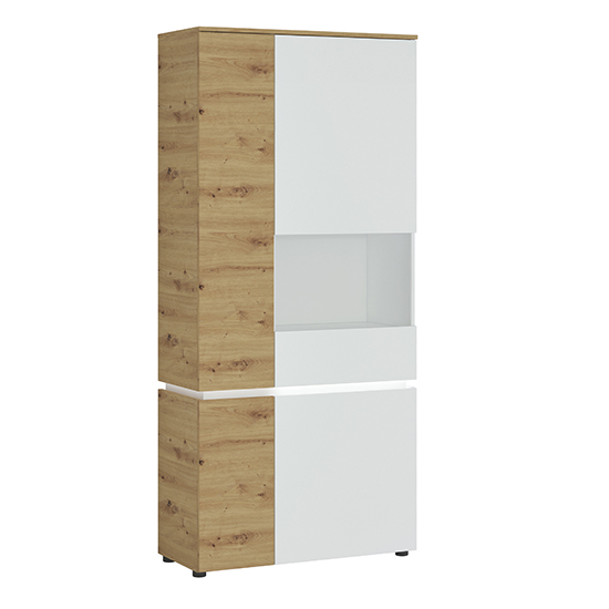 Levy LED Tall Right Handed Display Cabinet In Oak And White