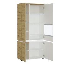 Levy LED Tall Right Handed Display Cabinet In Oak And White