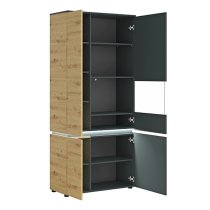 Levy LED Tall 4 Doors Right Handed Display Cabinet In Oak Grey