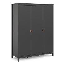 Barcila 3 Doors Wooden Wardrobe In Matt Black