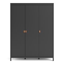 Barcila 3 Doors Wooden Wardrobe In Matt Black