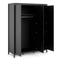 Barcila 3 Doors Wooden Wardrobe In Matt Black