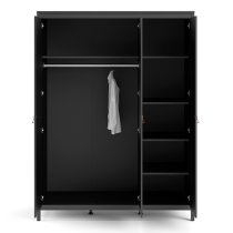 Barcila 3 Doors Wooden Wardrobe In Matt Black