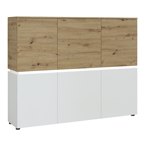 Levy LED Wooden 6 Doors Storage Cabinet In Oak And White