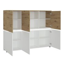 Levy LED Wooden 6 Doors Storage Cabinet In Oak And White