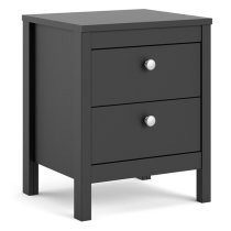 Macron Wooden Bedside Cabinet In Matt Black With 2 Drawers