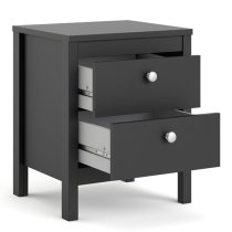 Macron Wooden Bedside Cabinet In Matt Black With 2 Drawers