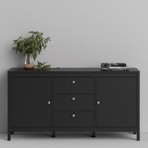 Macron Wooden Sideboard In Matt Black With 2 Doors And 3 Drawers