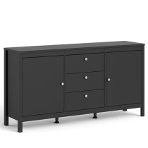 Macron Wooden Sideboard In Matt Black With 2 Doors And 3 Drawers