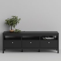 Macron Wooden TV Stand In Matt Black With 3 Drawers