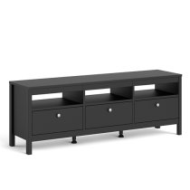 Macron Wooden TV Stand In Matt Black With 3 Drawers